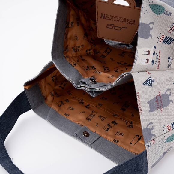 Kusuguru Japan Three Cats Embroidered Large Tote Bag - Gray - Picture 9 of 10